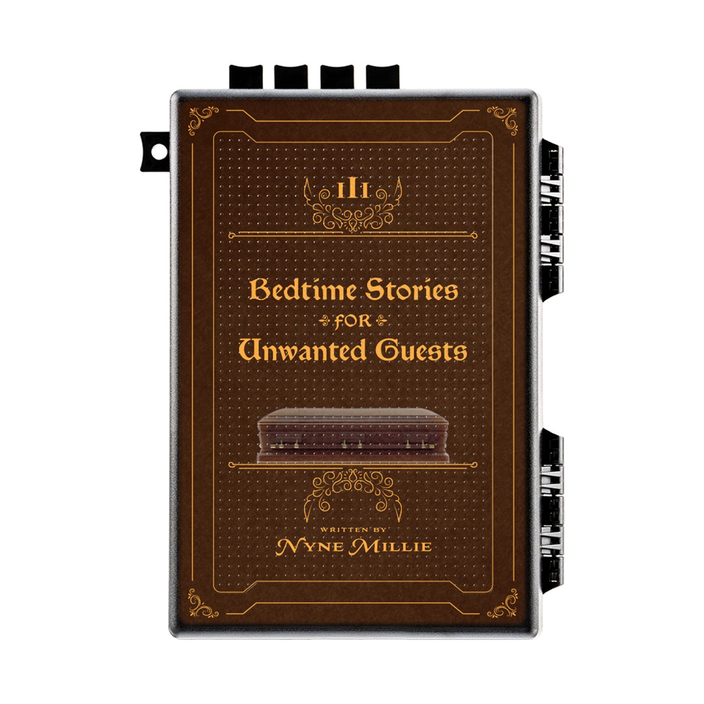 StopBox lock box with ‘Bedtime Stories for Unwanted Guests’ vintage book-style graphic design on the front.