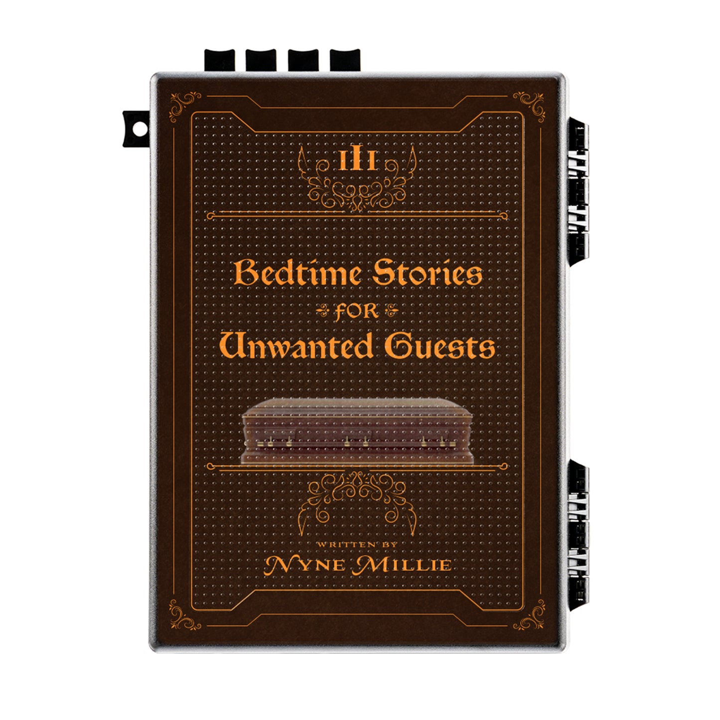 StopBox lock box with ‘Bedtime Stories for Unwanted Guests’ vintage book-style graphic design on the front.