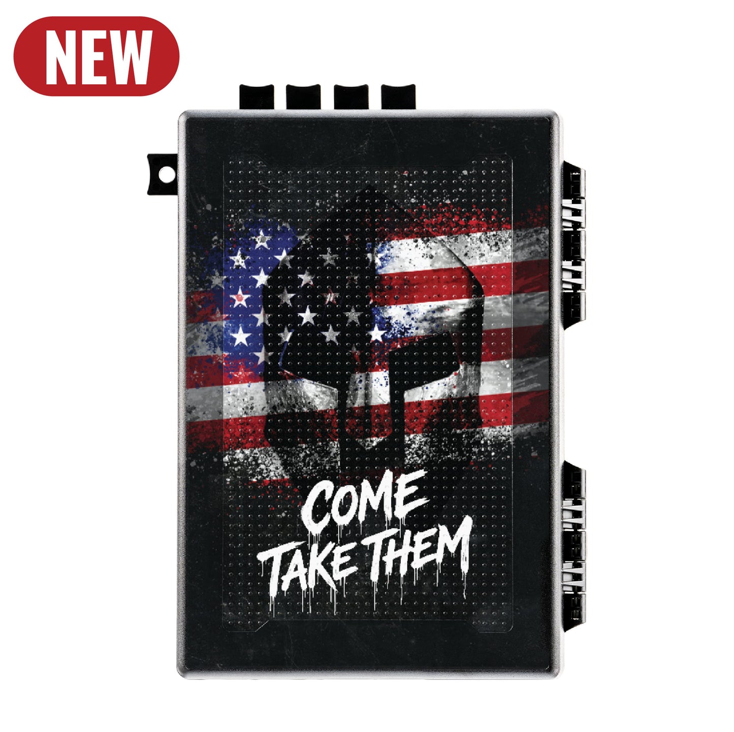 STOPBOX COMPACT featuring a black design with a distressed American flag and the text "Come take them" in white.